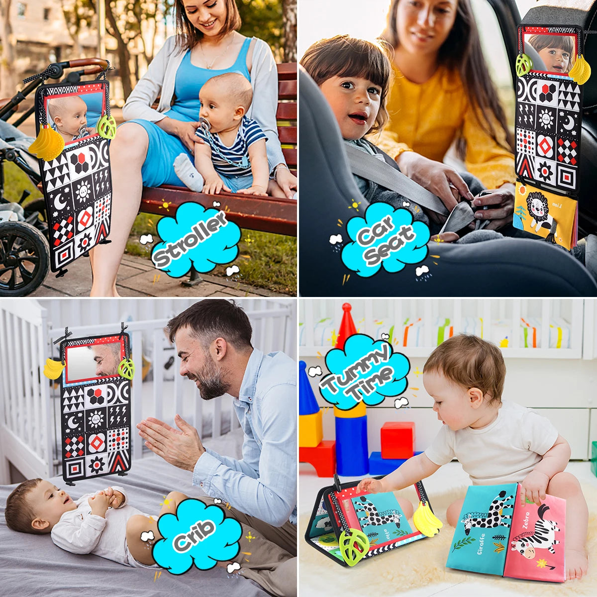 Black and White Baby Floor Mirror Tummy Time Sensory Toys 6-24 Months Baby Toys Montessori Toys Crawling Development Baby Toys