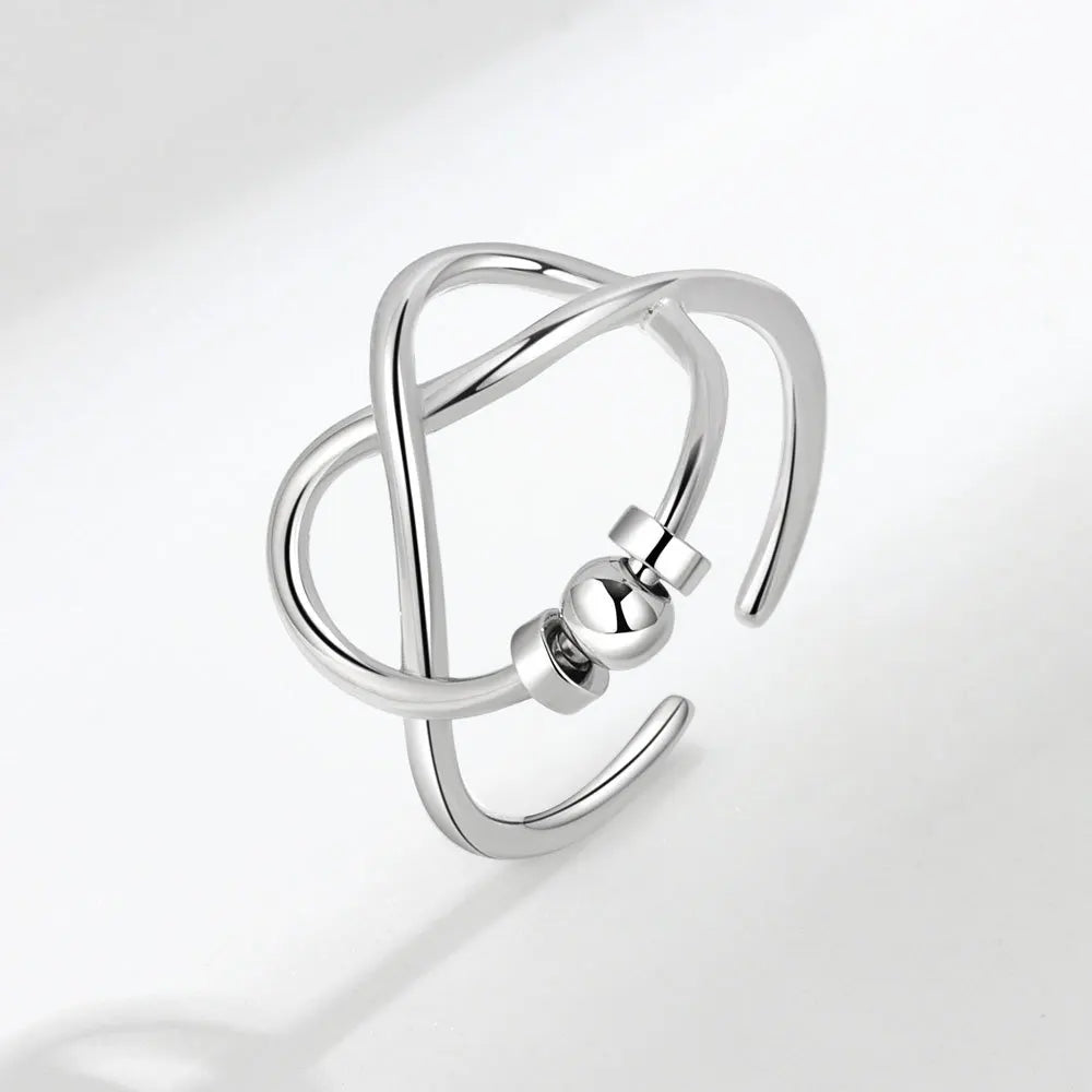 Vintage Round Beads Rotating Anti Stress Ring For Women Twisted Fidget Metal Spinner Anxiety Relief Spinning Ring Bague Femme
