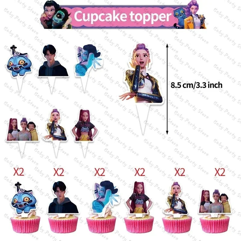 Demon Hunters Paper Cupcakes Topper Decor Birthday Cake Topper Set K-pop Anime Movie Demon Hunters Girls Party Cake Decora
