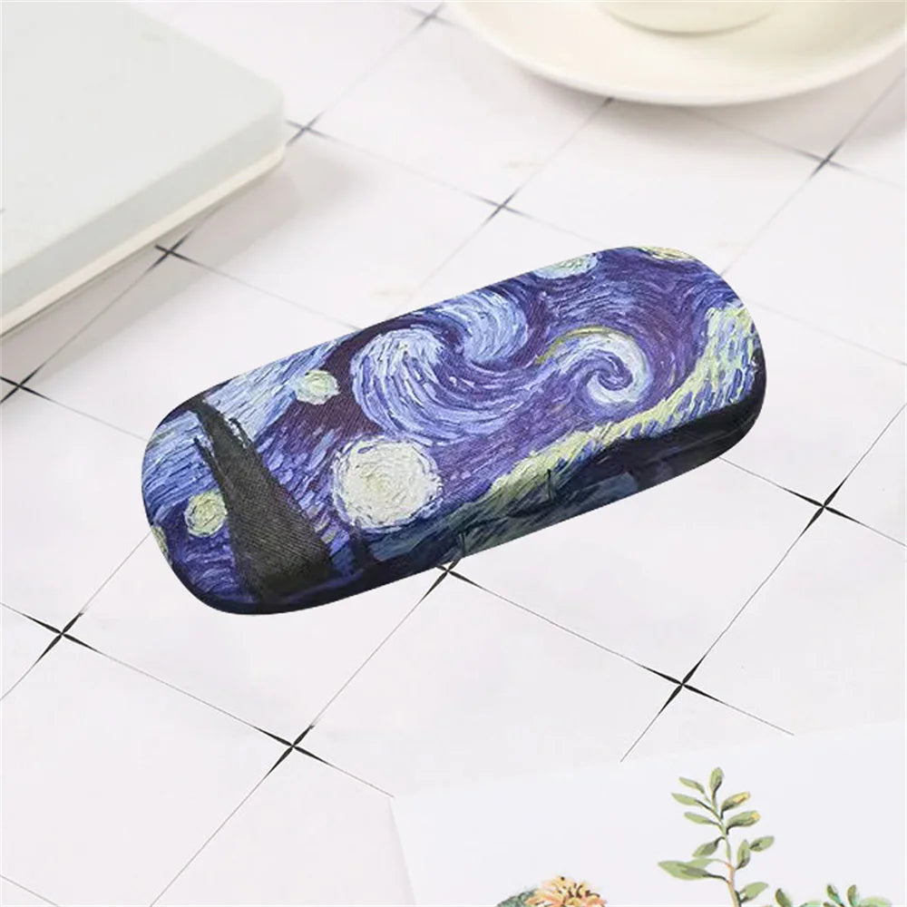 Fashion Oil Painting Glasses Case Box Hard Leather Reading Glasses Box Van Gogh Art Retro Floral Print Eyewear Protector Holder