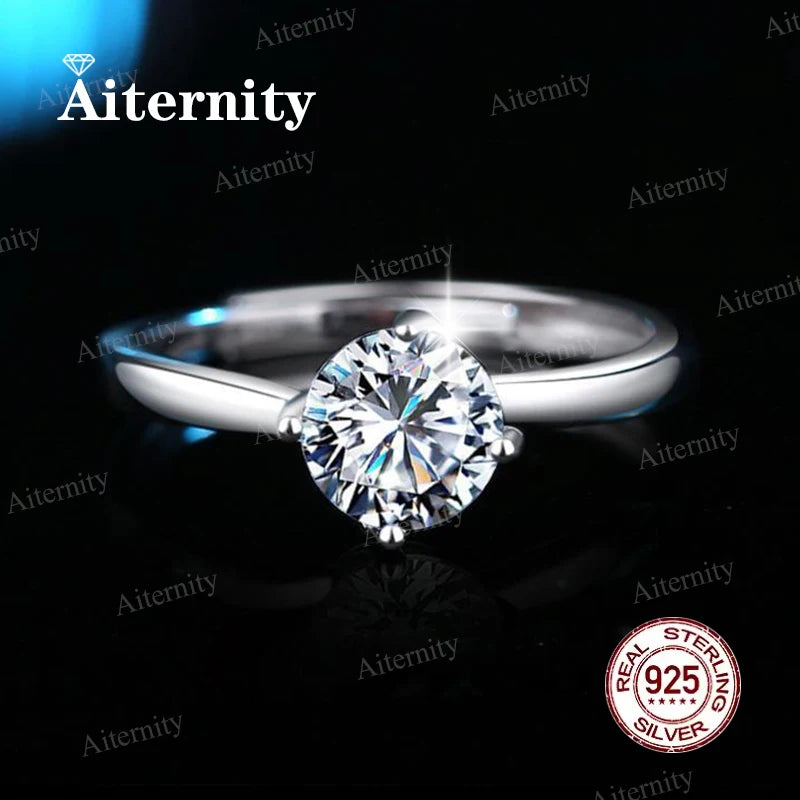 Moissanite And Zircon Ring D VVS1 Adjustable Size S925 Sliver Wedding Rings for Women Jewelry Party Fashion Top Quality Ring