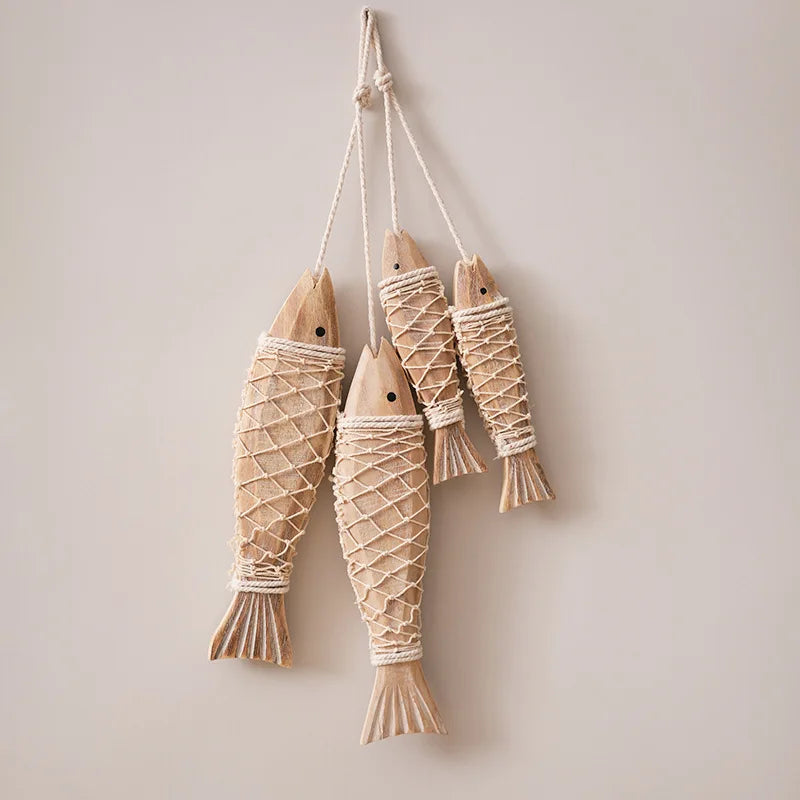 2pcs/set Hanging Wooden Blue Nautical Fish Beach Theme Decor for Home Mediterranean Style Decoration Wall Decoration