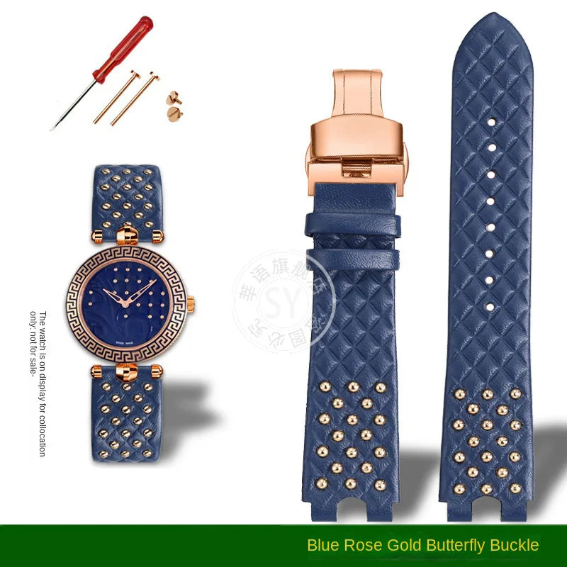 Shenyu Watchband with u-shaped interface For VERSACE Vanitas micro Leather strap Replace watch bracelet female Watch Accessories