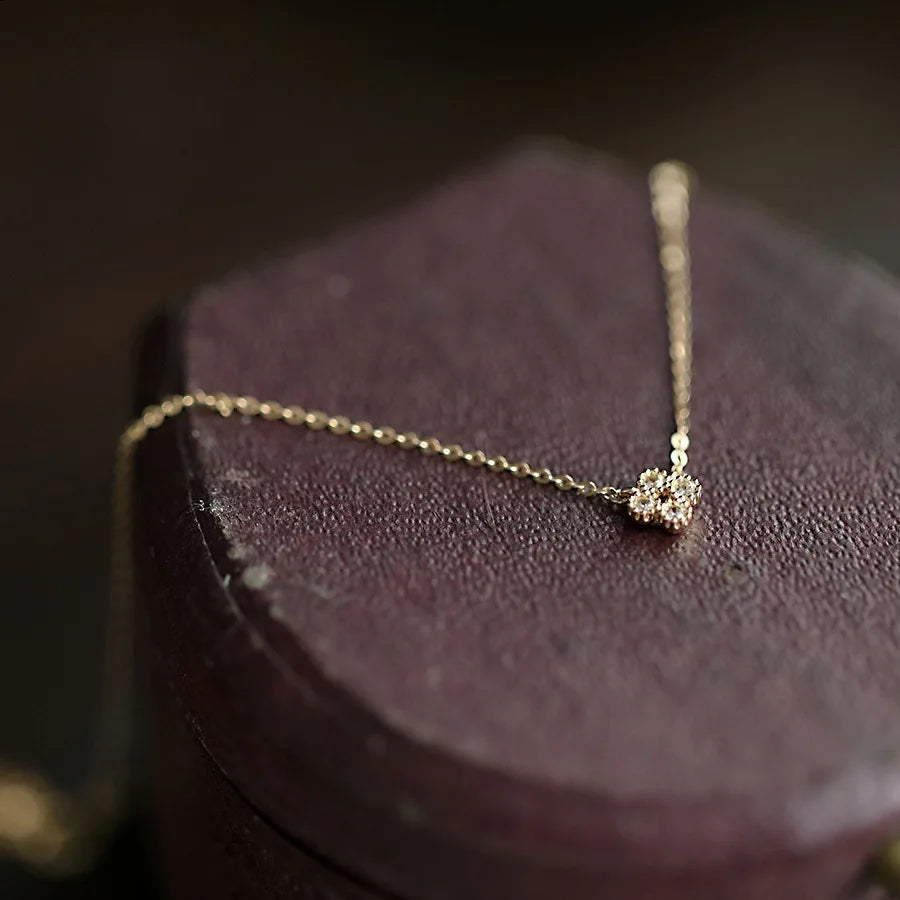 925 Sterling Silver Electroplated 14K Gold Mini Zircon Flower Pendant Necklace for Women Girls Fashion Jewelry Gifts