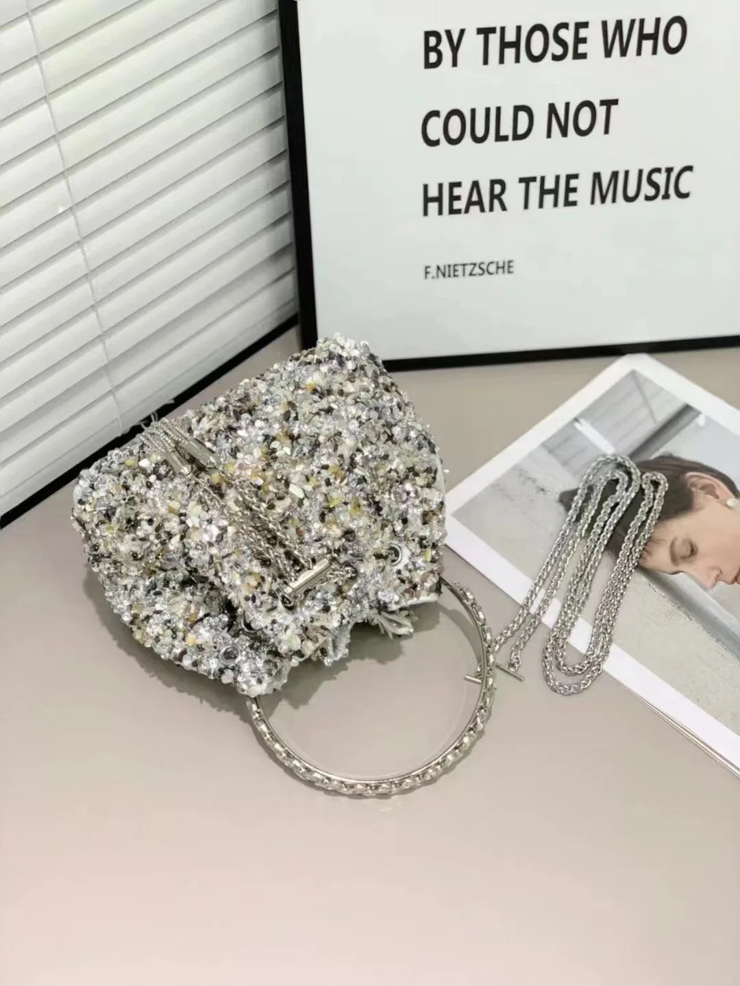 Luxury Designer Colorful Stones Evening Clutch Bag Wedding Party Bucket Purse Metal Handle Women Handbag Shoulder Messenger Bag
