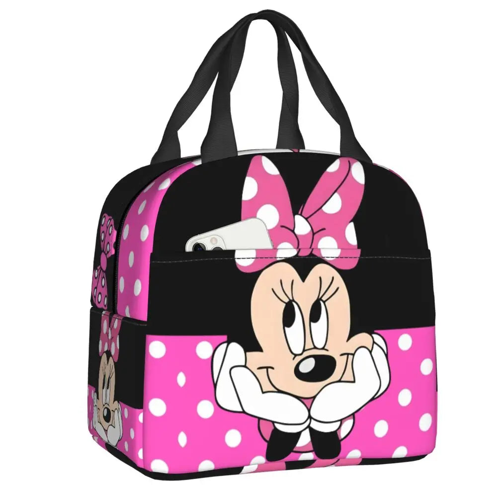 Custom Mickey Pink Minnie Mouse Lunch Bag Women Creative Design Cooler Warm Insulated Lunch Box for Kids School
