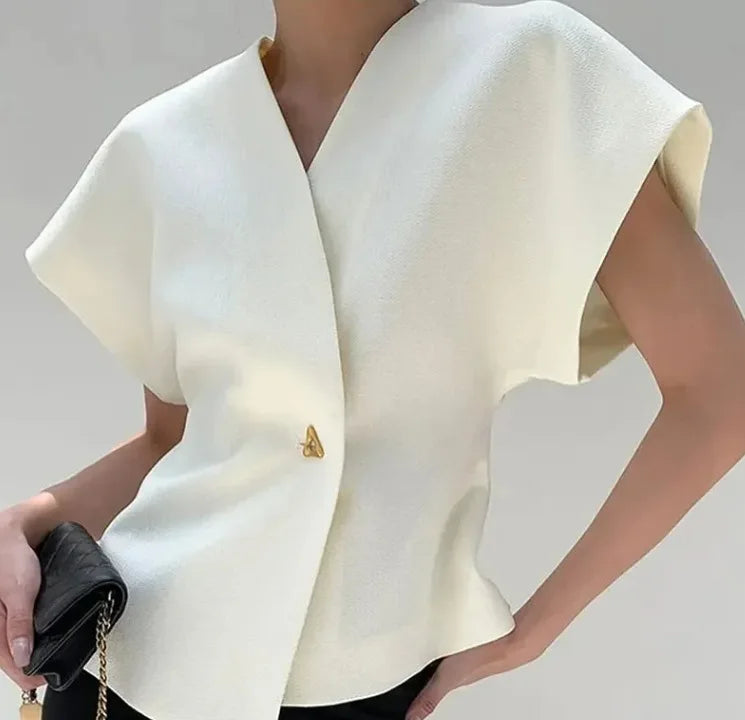 Summer Women's Clothing Solid Color Button Short Sleeve Rivet Cardigan T-shirt Casual Elegant All-match Office Lady Korean Tops
