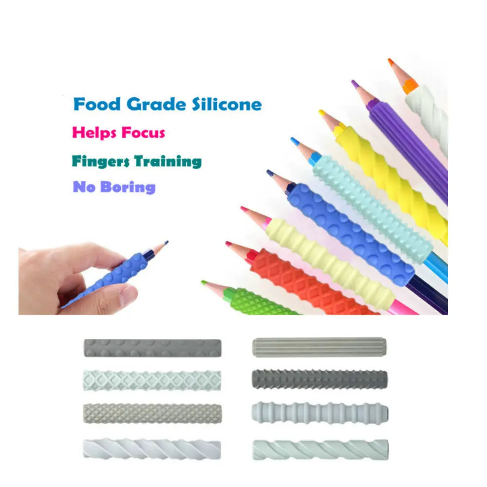 Silicone Textured Pencil Grips Sensory Fidget Toy For ADHD Autism Stress Relief Finger Skills Training Kids Adults Class Office
