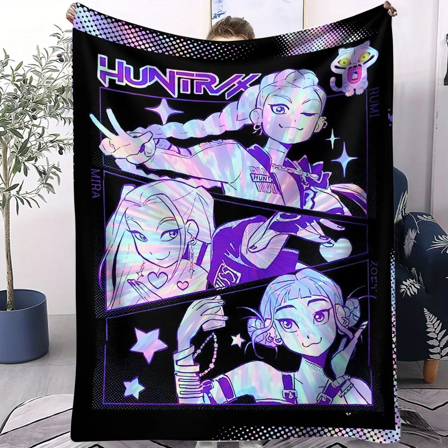 K Pop Demon Hunters Huntrix Blanket Hot Anime Flannel Throw Anime Fan Gift for Travel Camping Sofa Bed Cover Living Room Decor