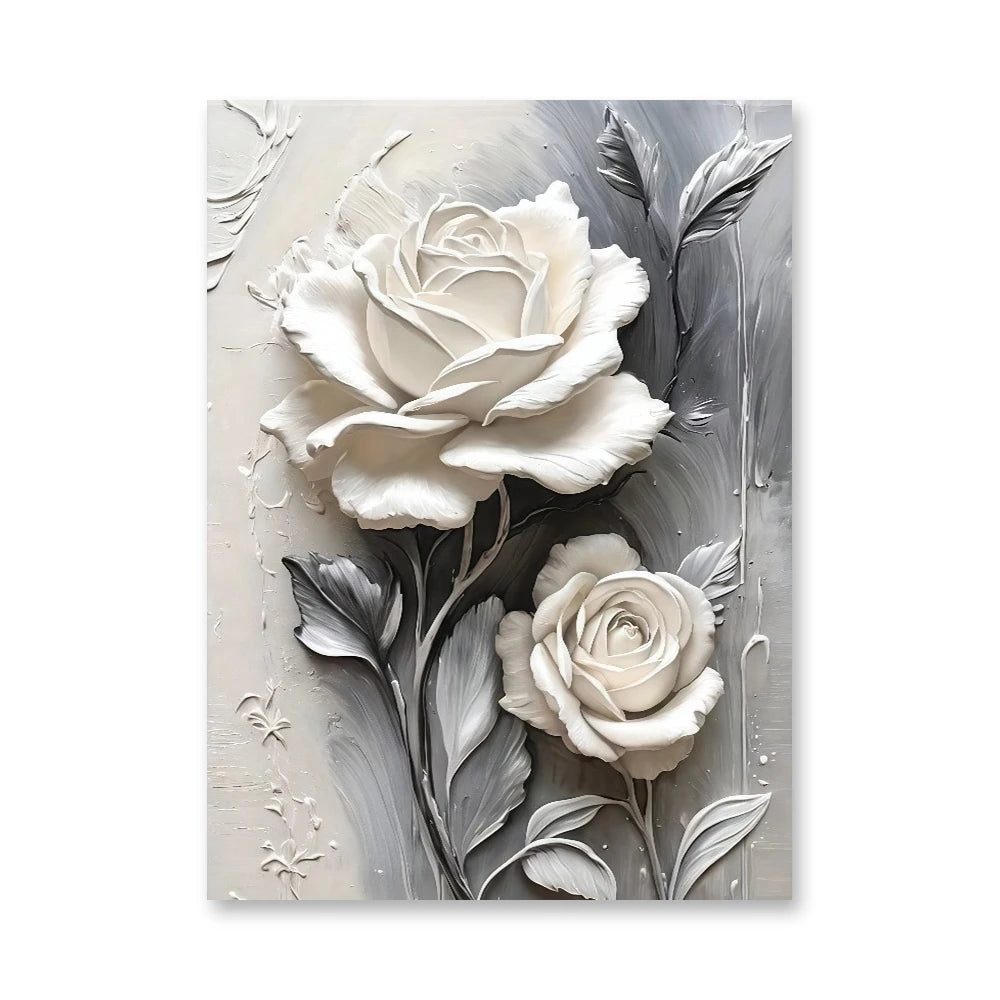 Abstract White Flower Oil Painting Printed on Canvas, Luxury Flower Posters and Prints Floral Wall Art Porch Living Room Decor