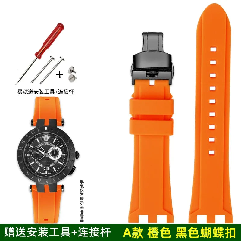 Rubber Watch Band For Versace V-RACE DUAL Series Strap Silicone Watch Accessories 24mm Waterproof Belt Notch Special Concave