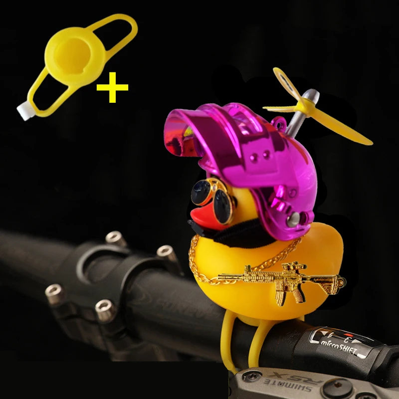 Car Cute Little Yellow Duck With Helmet Propeller Wind-breaking Wave-breaking With Toy Gun Duck Bike Motorcycle Auto Accessories