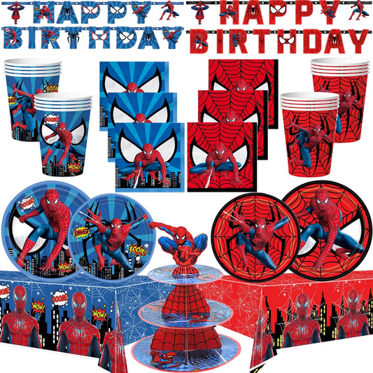 Spiderman Theme Birthday Party Decoration Blue Red SpiderMan Disposable Tableware Set Banner Balloons for Baby Shower Kids Gifts