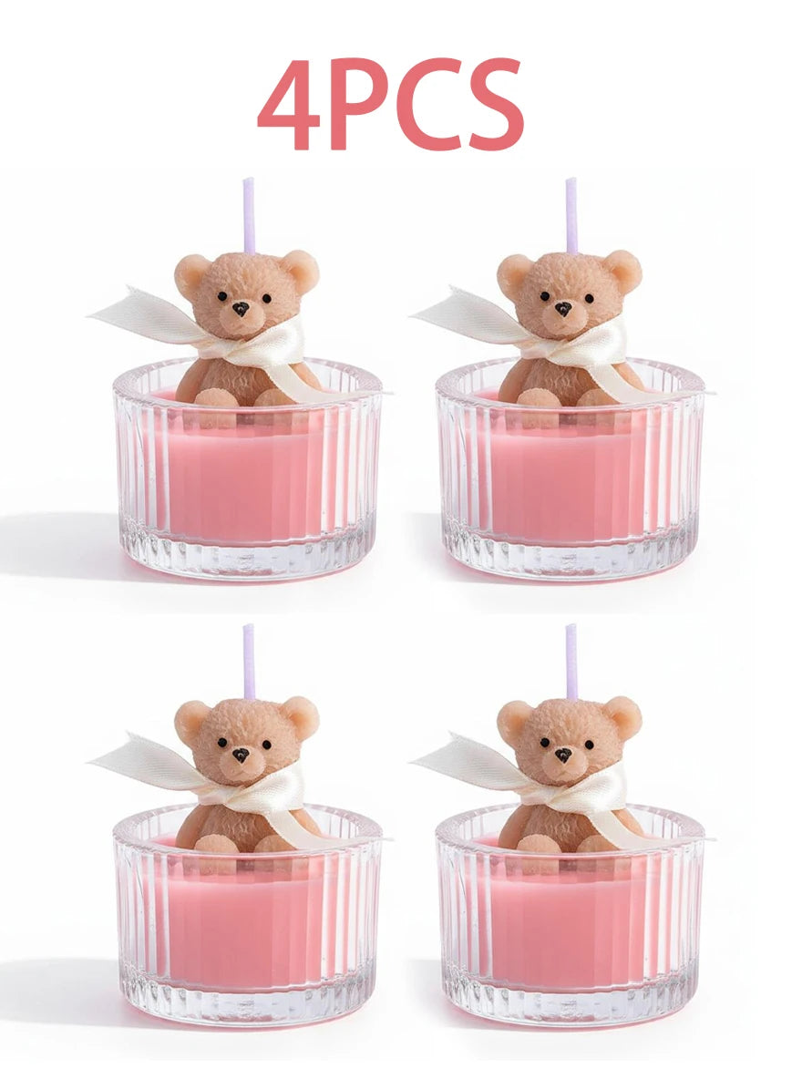 Scented Luxury Teddy Bear Soy Candle in Glass Jar with Ribbon, Creamy Pastel Gifts for Women, Bridal Shower & Holiday Favors