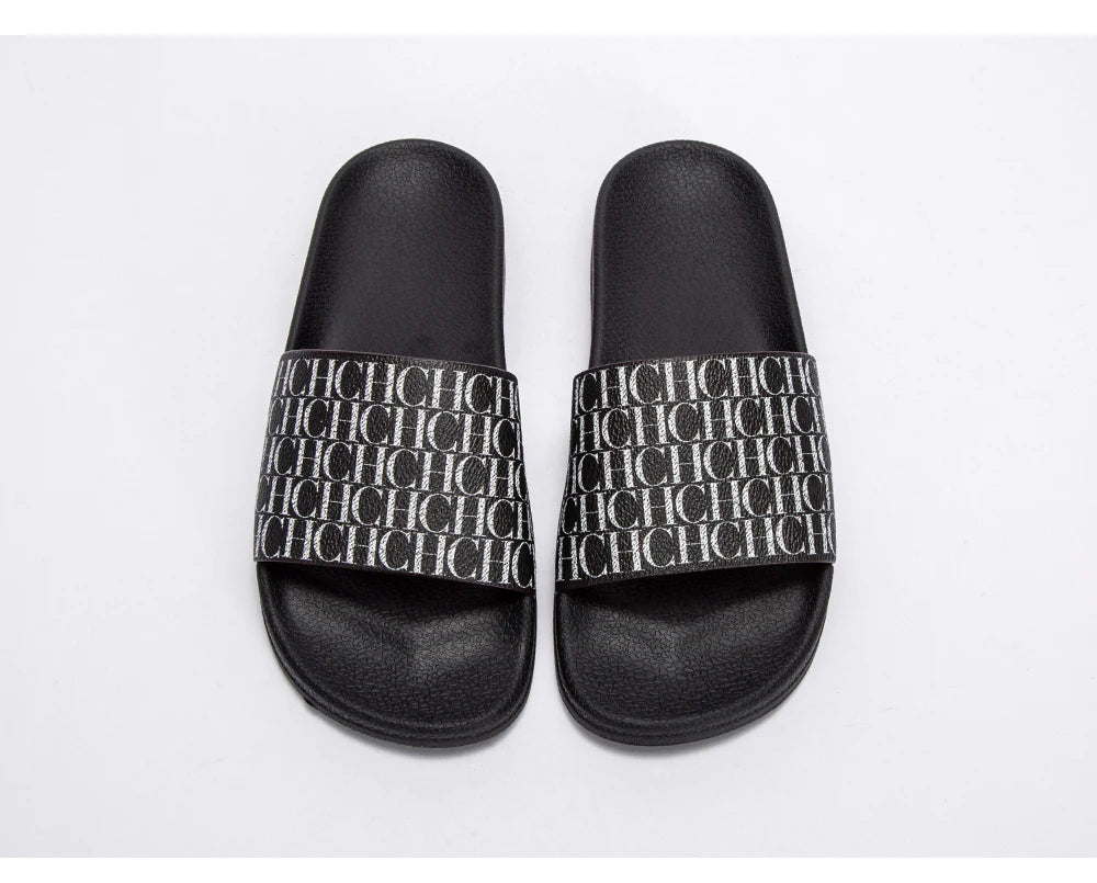 Fashionable Classic Simplicity Women's New 2024 Slippers PVC Material Letter Printing Outdoor Casual Flat Bottom Slippers