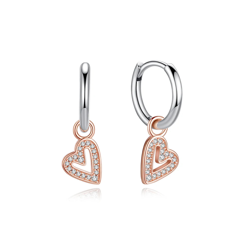 New 2025 Original 925 Sterling Silver Earrings For Women Piercing Hoop Love Heart Earings Rose Gold Wedding Gift Luxury Jewelry