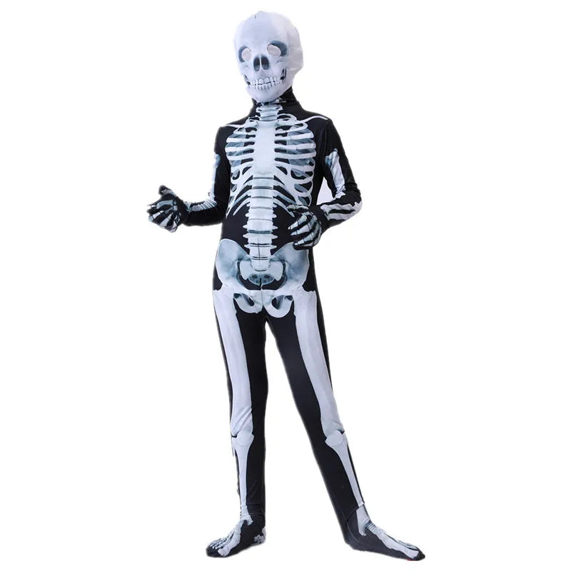 Adult Skeleton Jumpsuit Halloween Costume with Scary Mask Full Body Spooky Outfit for Cosplay Party Men's and Women Mardi Gras