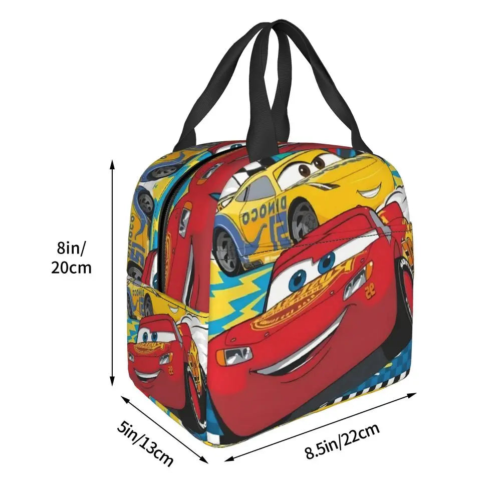Custom Car 95 Lightning Mcqueen Insulated Lunch Bag for Women Resuable Racing Car Thermal Cooler Bento Box Office Picnic Travel