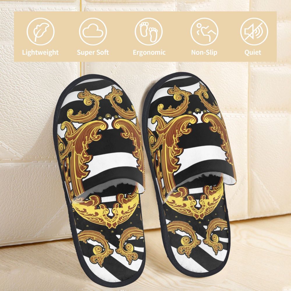 Custom Vintage Baroque Prints Greek Ornament Golden Meander Meandros Soft Scuff Memory Foam Slippers Women Hotel House Shoes