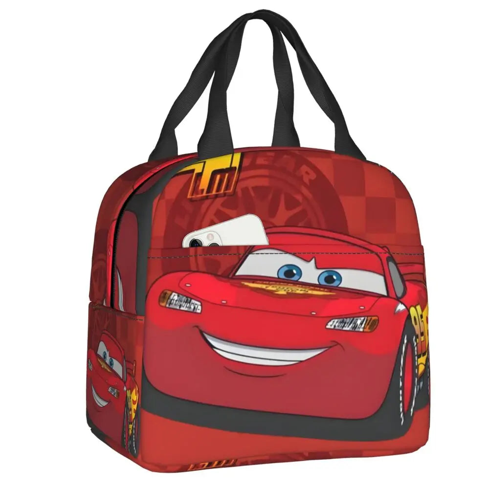 Custom Car 95 Lightning Mcqueen Insulated Lunch Bag for Women Resuable Racing Car Thermal Cooler Bento Box Office Picnic Travel
