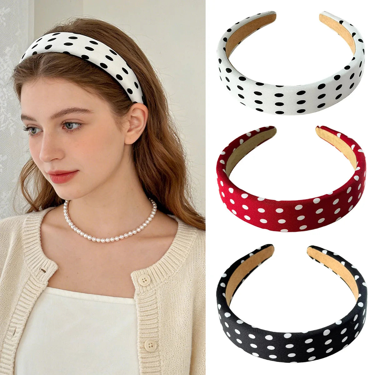 Y2K Retro Boho Breeze Wind Dot Stretch Women's Hairbands Korean Ins Fashion Wide Headbands Yoga Sports Dating Hair Accessories