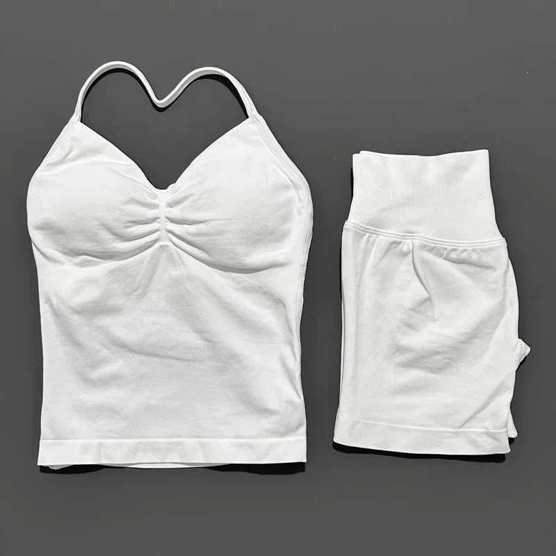 2 Pieces Sports Set Women Backless Tank Yoga Tops High Waist