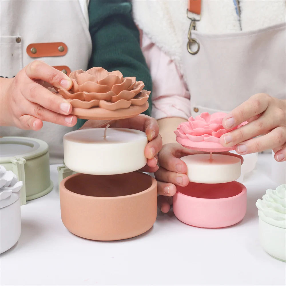 Nicole Camellia Candle Jar Jesmonite Silicone Mold Reusable Candle Refill Mold DIY Flower Concrete Gypsum Mould