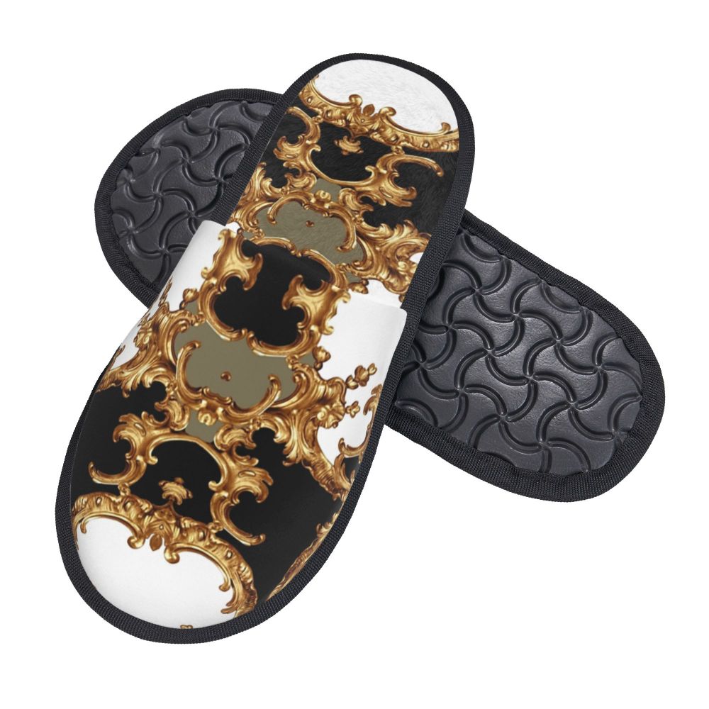 Custom Vintage Baroque Prints Greek Ornament Golden Meander Meandros Soft Scuff Memory Foam Slippers Women Hotel House Shoes