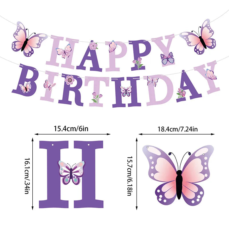 Purple Butterfly Party Decoration Disposable Paper Plates Napkins Cups Straw Tableware Set for Butterfly Birthday Party