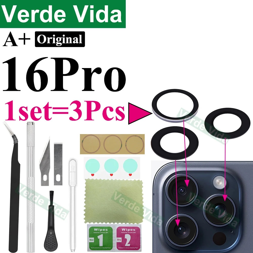 Original Back Camera Glass Replacement for iPhone 16 15 14 Pro Max 12 13 Mini 15 Plus Broken Camera Lens Repair Kits