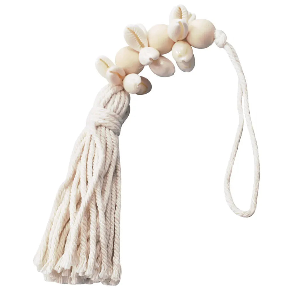 2Pcs Exquisite Boho Seashell Wood Bead String Pendant with Seashells Cotton Tassels Farmhouse Wall Hanging Decor Gifts