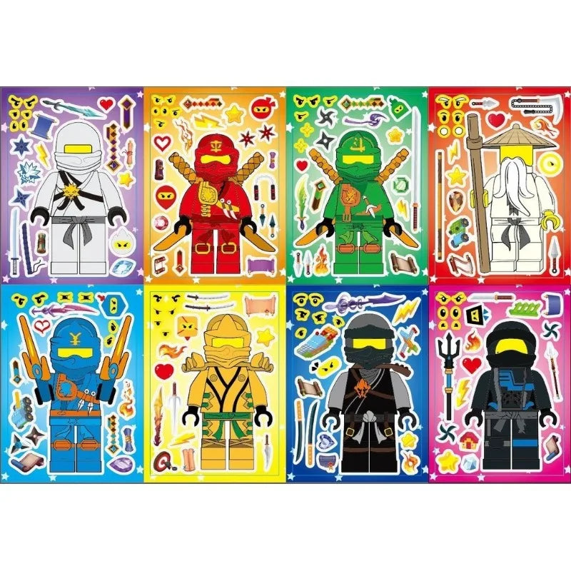 16pcs / Set Ninja Make Your Own Face DIY Puzzle Sticker Party Favors Kids Toy Birthday Gifts