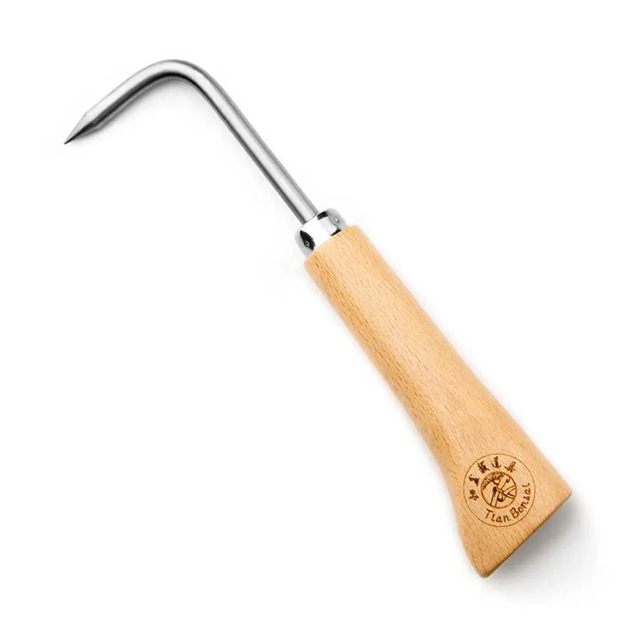 Bonsai tools hook 23 cm (9") wooden handle alloy steel hook robust very firm and durable made by Tian Bonsai