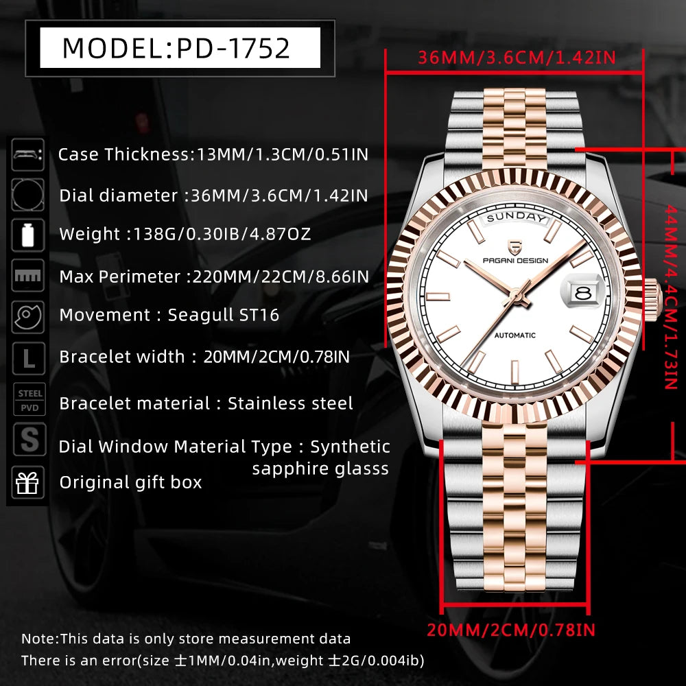 PAGANI DESIGN 2026 New Enamel Dial DD36 Luxury Silver Gold Automatic Watch For Men AR Sapphire crystal Mechanical Wristwatch Men