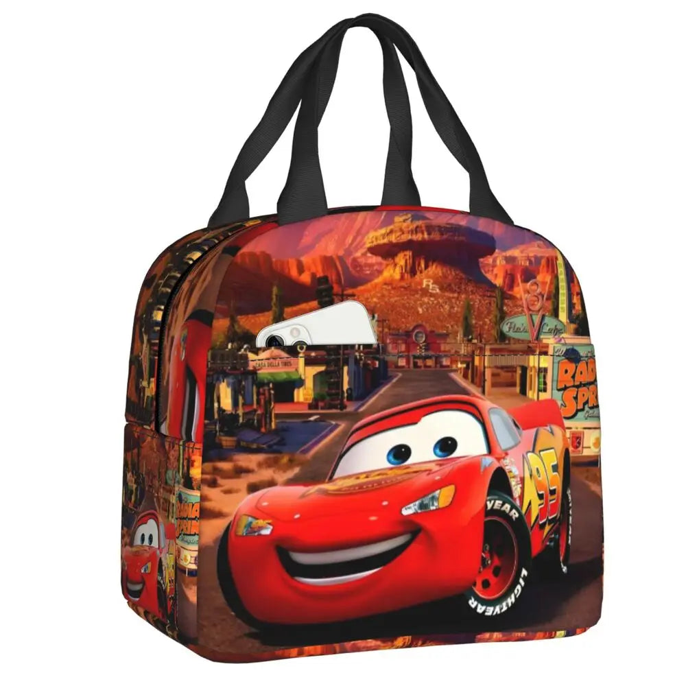 Custom Car 95 Lightning Mcqueen Insulated Lunch Bag for Women Resuable Racing Car Thermal Cooler Bento Box Office Picnic Travel