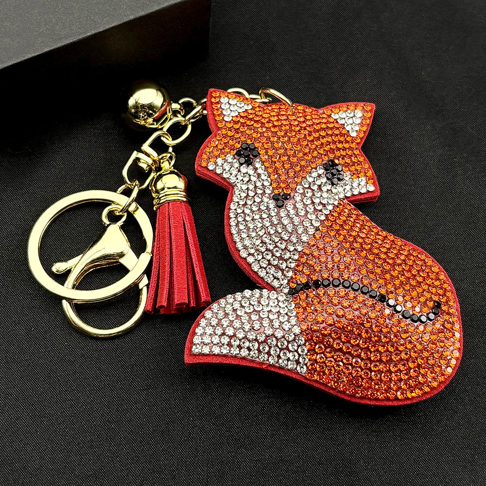 Orange Fox Sexy Accessory Hot Keyring For Women Men Tassel Full Crystal Trendy Bag Pendant Backpack Keyholder Jewelry Accessory