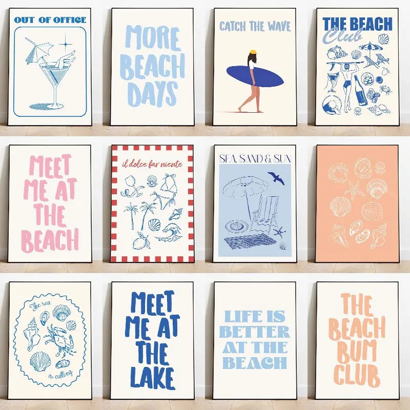 Seashells Meet Me At The Beach Poster Summer Sea Bikini Coastal Quotes Canvas Painting Trendy Wall Art Room Home Decor