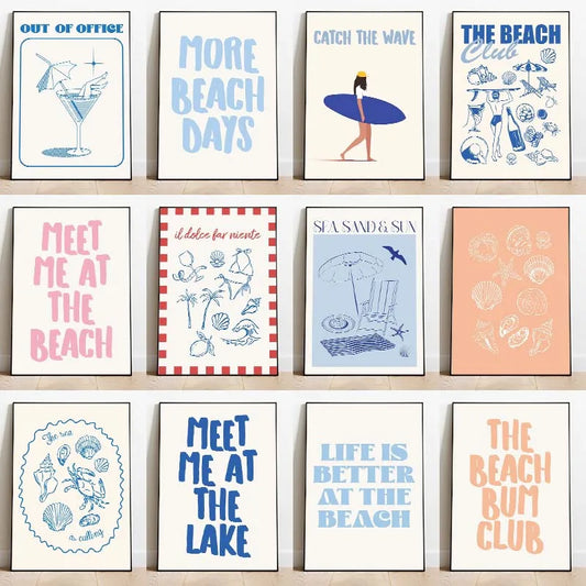 Seashells Meet Me At The Beach Poster Summer Sea Bikini Coastal Quotes Canvas Painting Trendy Wall Art Room Home Decor