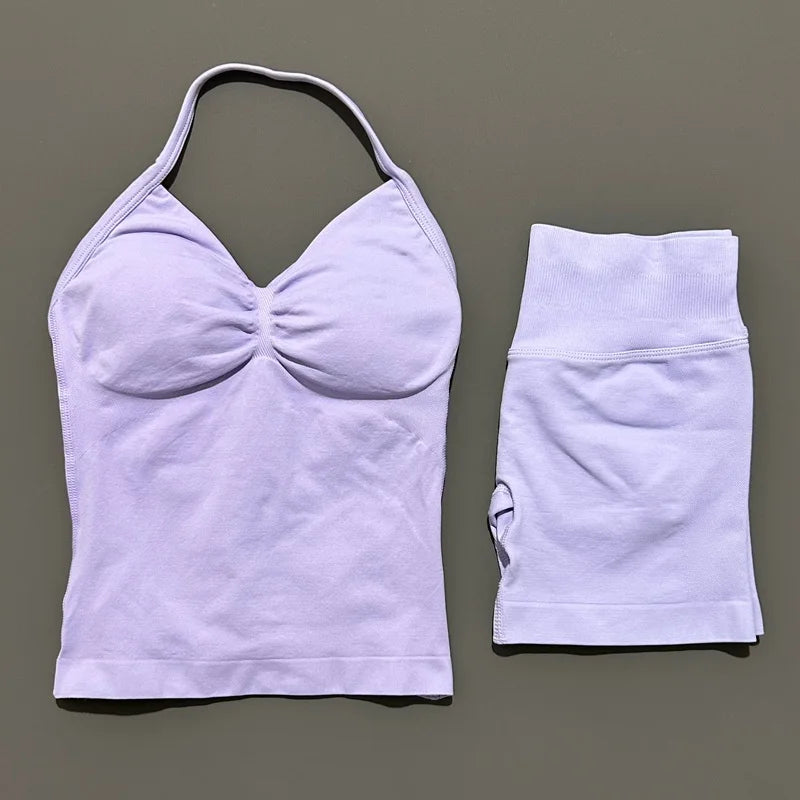 2 Pieces Sports Set Women Backless Tank Yoga Tops High Waist