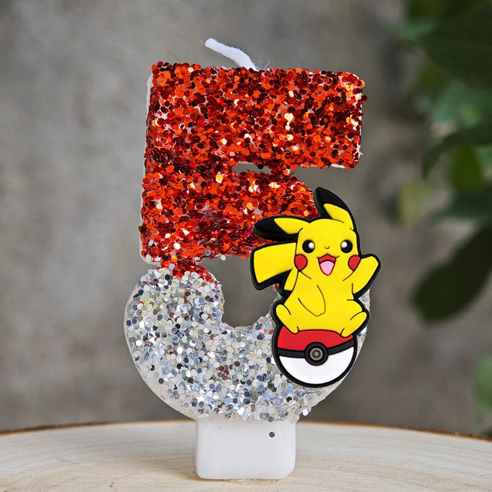 Pokemon Candle Number 0-9 Soccer Candle Pikachu Cake Decoration Boy Birthday Party for Kids Baby Shower Decor Gift