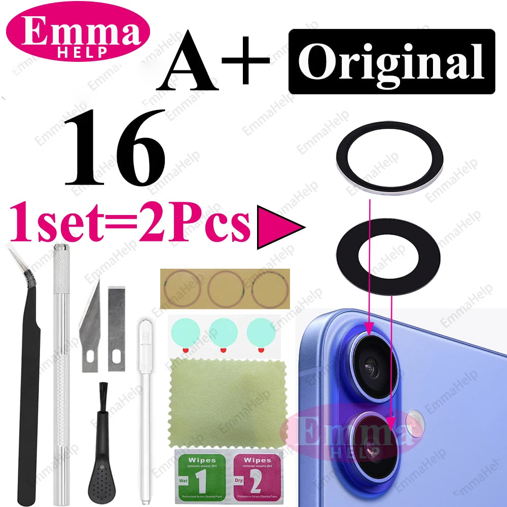 1Set Original Sapphire Rear Camera Glass Replacement for iPhone 16 15 14 Pro Max 12 13 Mini 15 Plus Camera Lens Repair Tool Kits