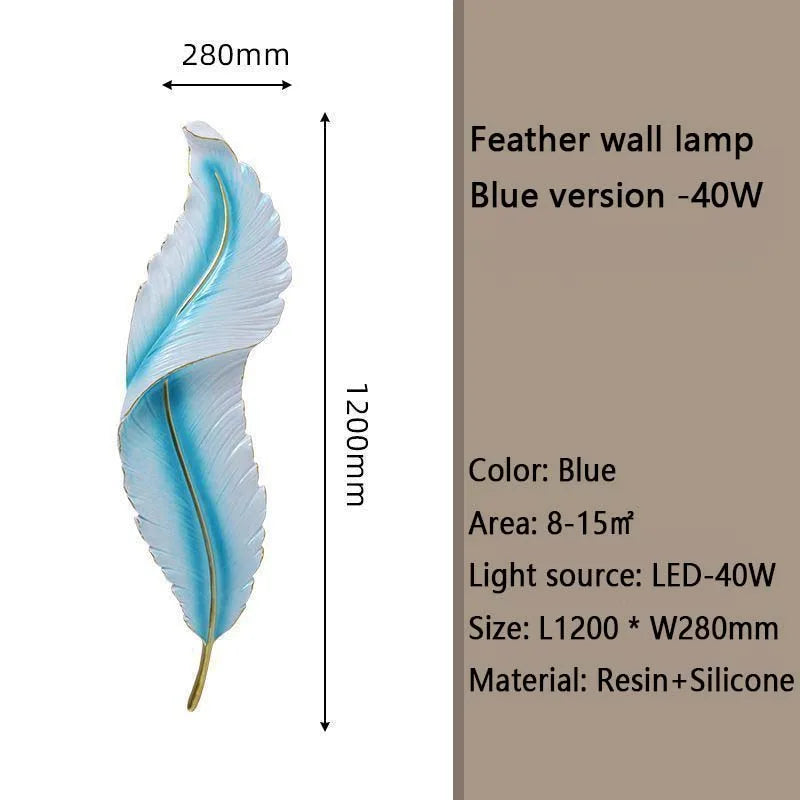 Nordic feather wall lamp, living room, bedroom, headboard, foyer, creative feather lamp, resin aisle, minimalist background ligh