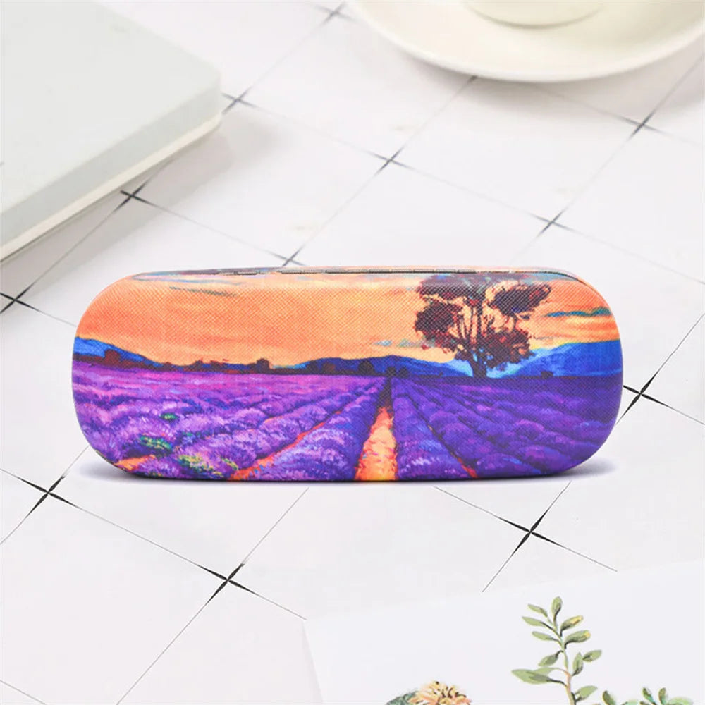 Fashion Oil Painting Glasses Case Box Hard Leather Reading Glasses Box Van Gogh Art Retro Floral Print Eyewear Protector Holder