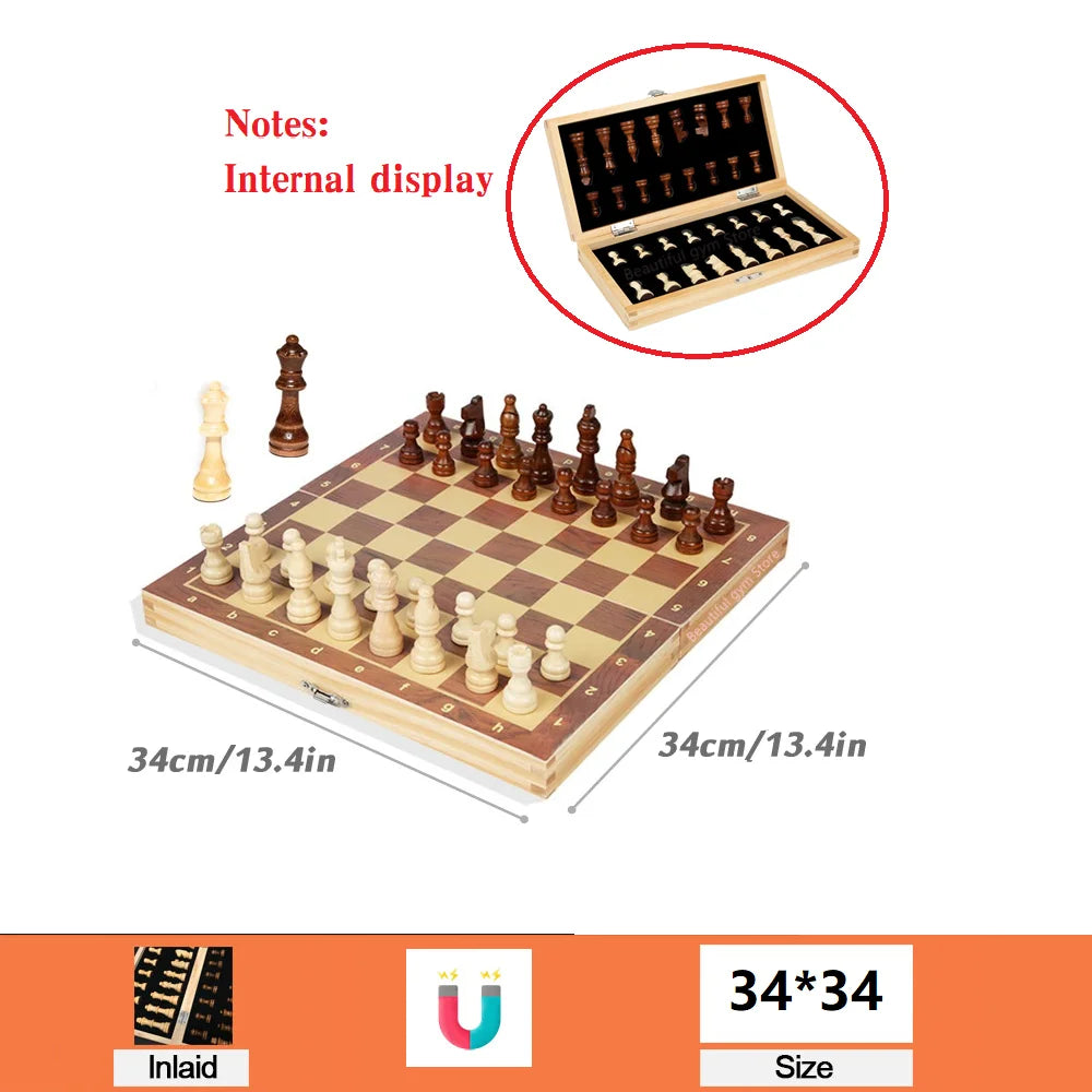 Large Magnetic Wooden Folding Chess Set Felted Game Board 29cm/34cm/39cm Interior Storage Adult Kids Gift Family Game Chess Boar