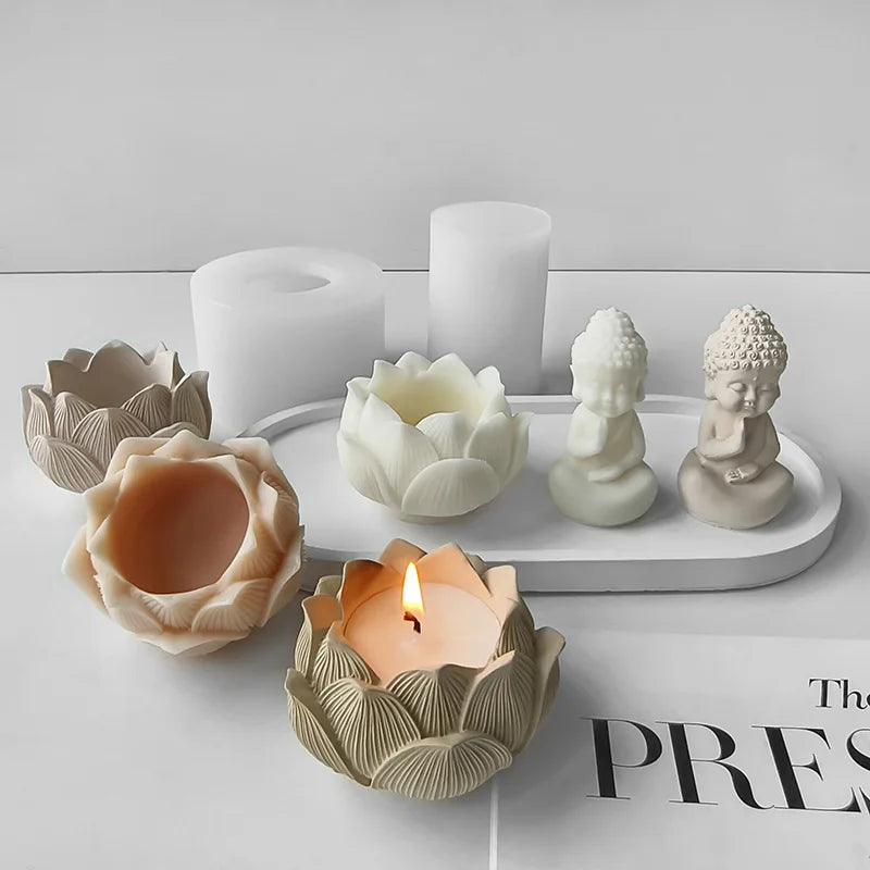 Creative Lotus Flower Buddha 3D Silicone Candle Soap Mold Home Decoration DIY Aromatherapy Gifts moldes de silicona silicone