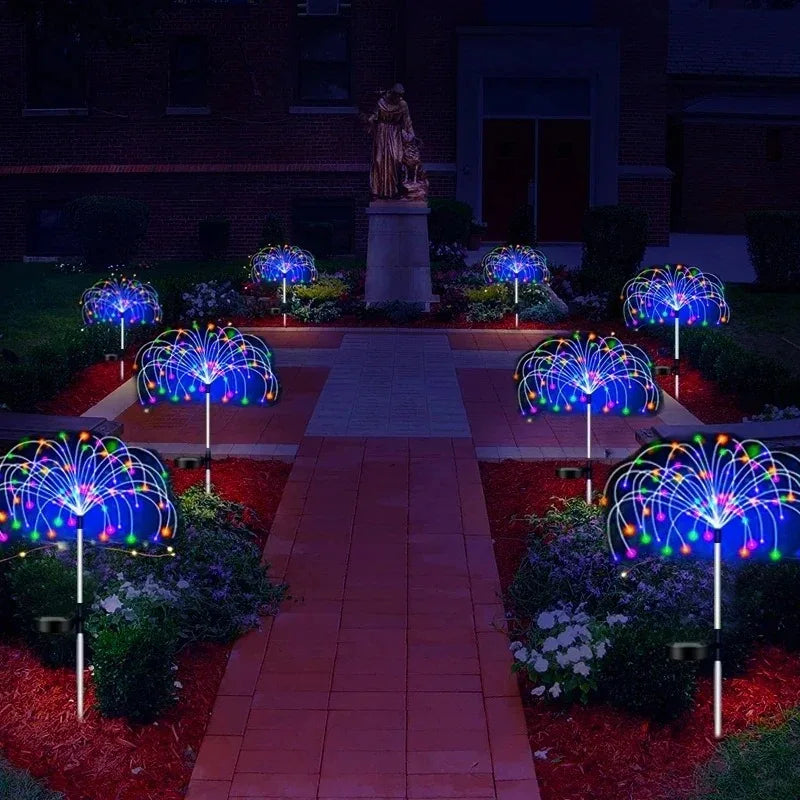 Solar Firework Lamp Outdoor - 8 Lighting Modes IP65 LED Bead Shape for Garden Pathway Wedding Party & Festival Decoration