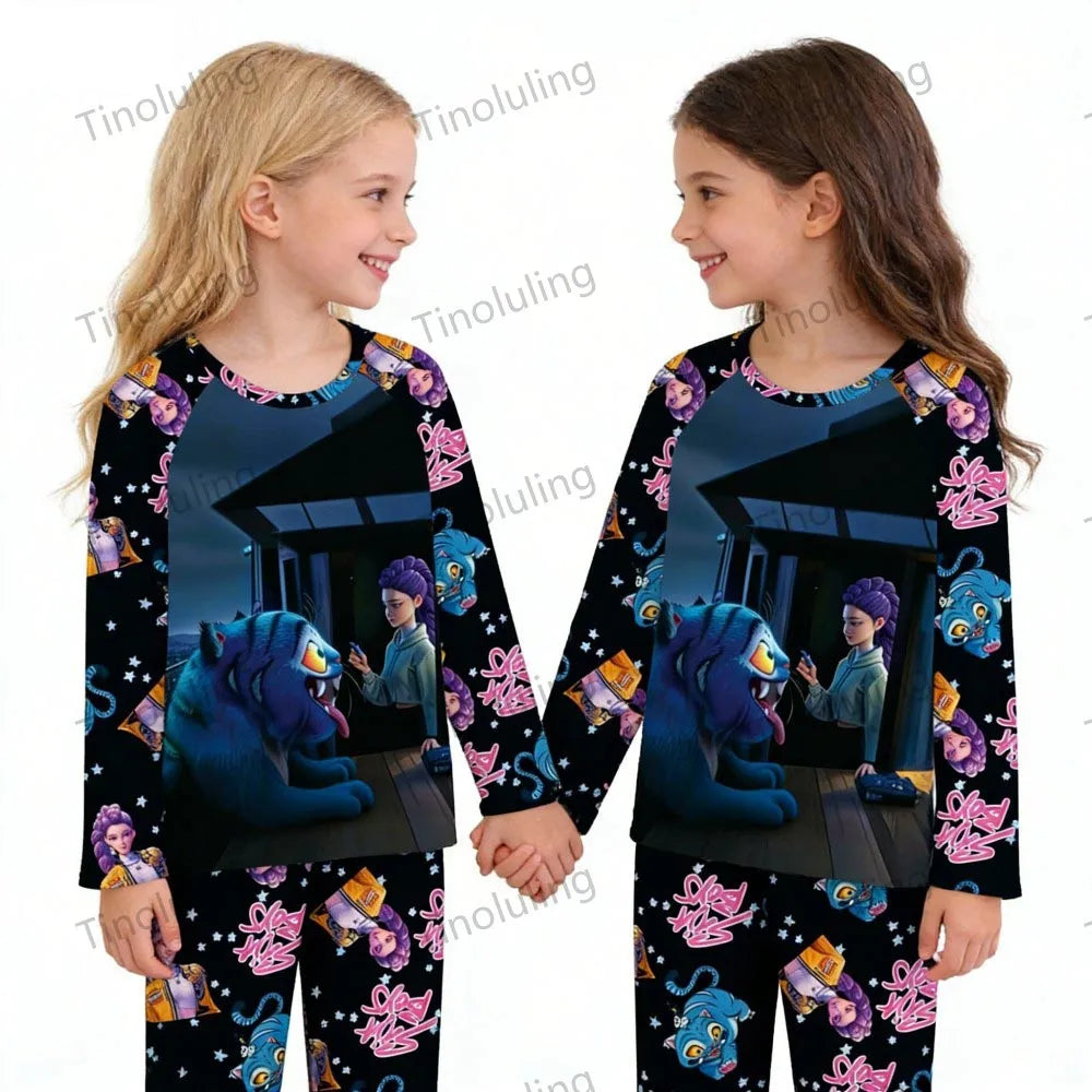 KPop Demon Hunters Huntrix Kids Pajamas Set Long Sleeve Girls Clothing 2pcs Children's Sleepwear Cartoon Boys Nightwear 3-14Y