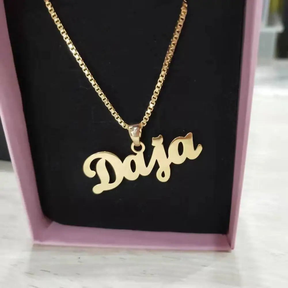 Box Chain Custom Jewelry Personalized Name Pendant Necklace Handmade Detachable Cursive Nameplate Choker Women Men Christmas
