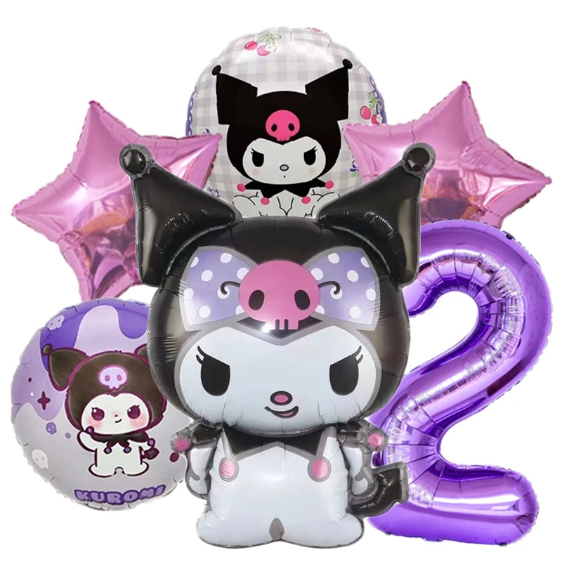 6pcs/set Cartoon Kuromi Y2K Aluminum Film Balloon Sanrio Cute Children Birthday Set Girl's Birthday Decorating Party Gifts Prop