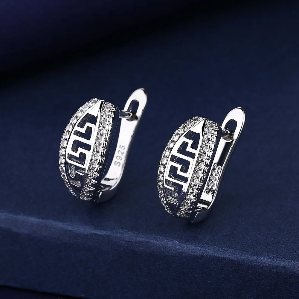 925 Sterling Silver Earrings Jewelry High Quality Retro Simple Pattern Purple White Zircon Earrings Hot Sale